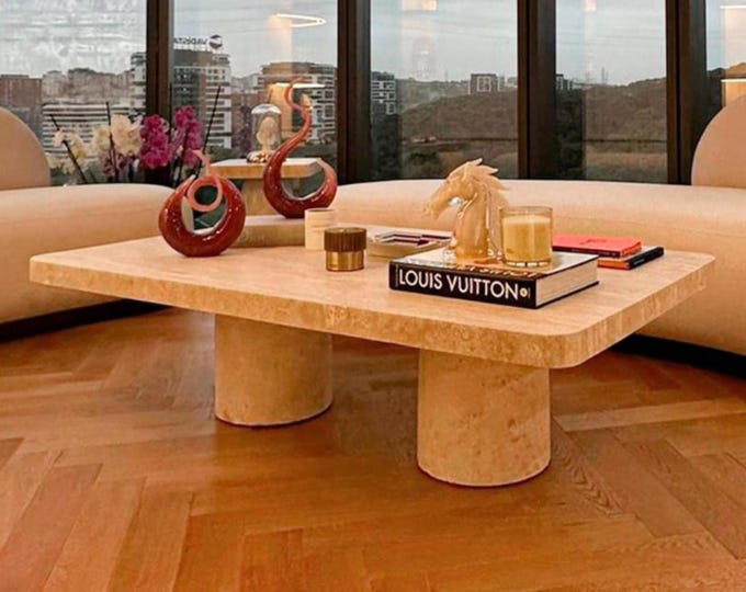 Travertine Rectangle Coffee Table: Modern Italian Stone Design