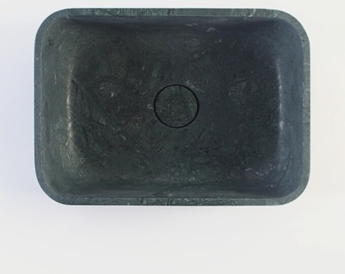 Polished Green Marble Basin: Luxury Natural Stone Vanity Sink (14.9x10.5x5")