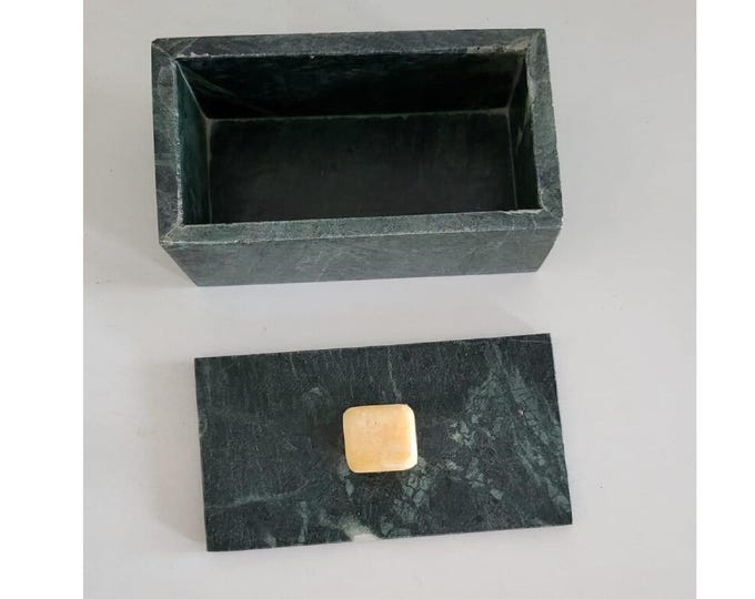 Handcrafted Green Marble Rectangular Storage Box with Onyx Knob Lid