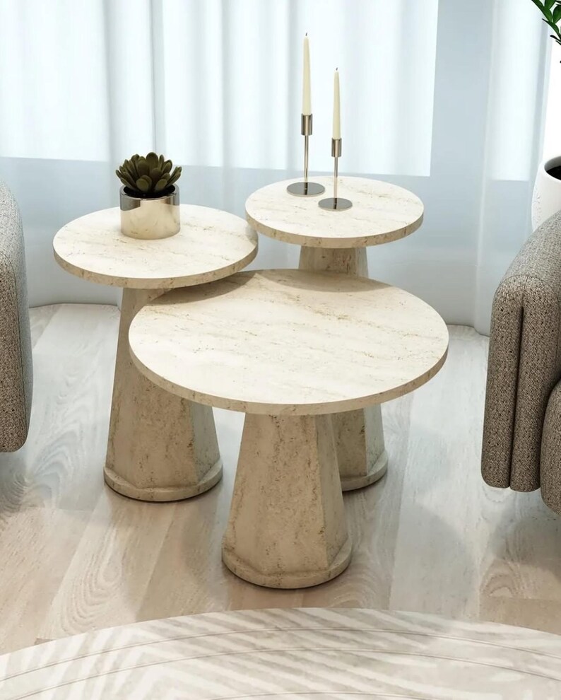 Modern Travertine Nesting Coffee Tables for Living Room Decor Handmade ...