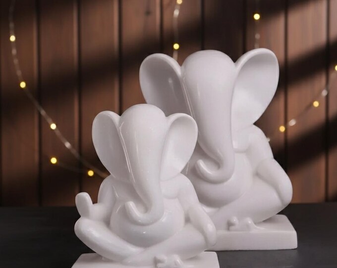 Handcrafted Minimalist Marble Lord Ganesha Statue Set