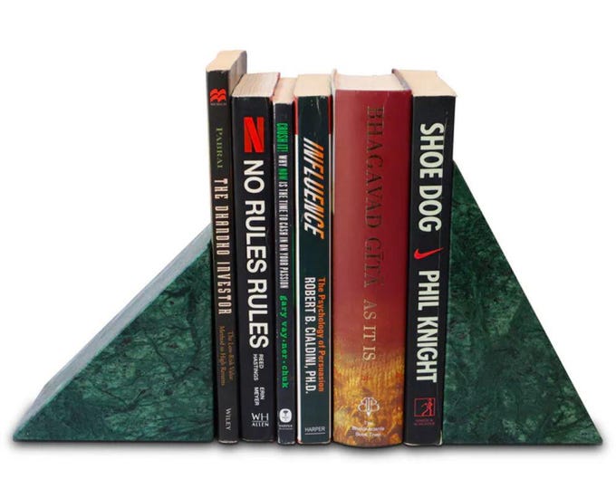 Green Marble Pyramid Bookends – Natural Stone Geometric Decor