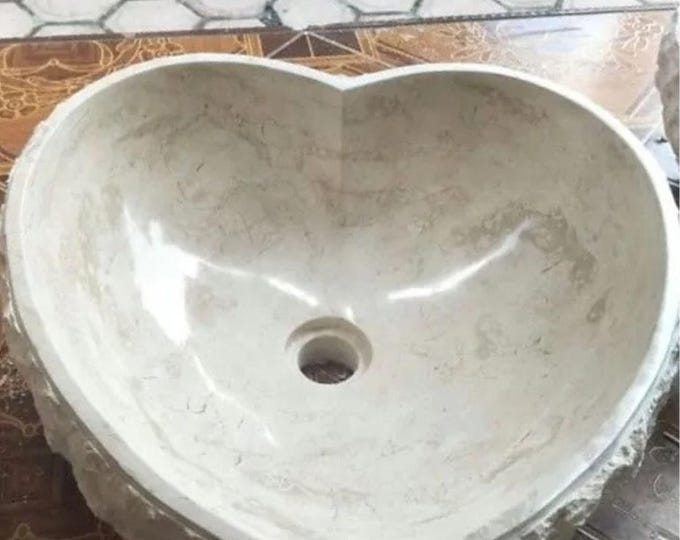 Heart Shape Italian Marble Bathroom Sink, Beige countertop chieseled washbasin