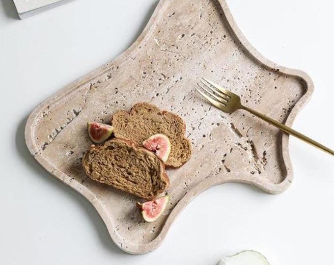Organic Travertine Catchall Tray | Neutral Home Decor | Modern Decorative Tray