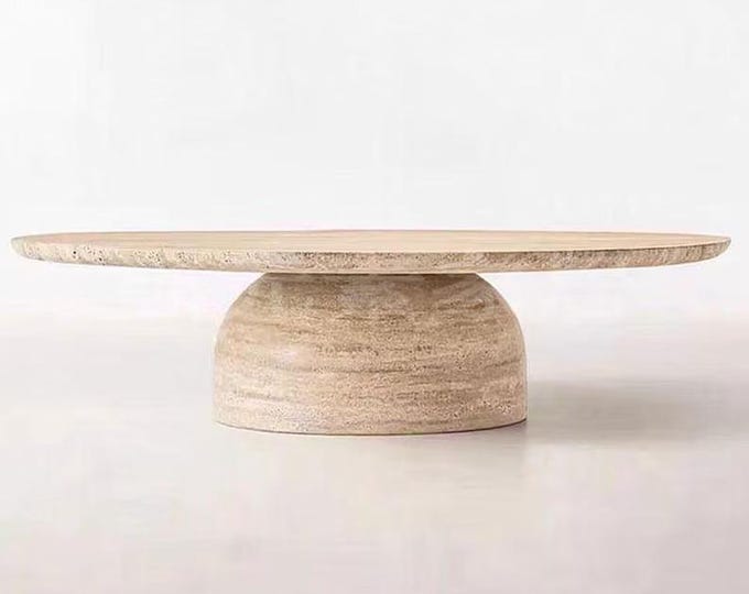 Travertine Round Coffee Table, Natural Stone Minimalist Center Table