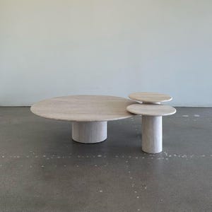 Modern Travertine Coffee Table Set – Round Nesting Stone Tables for Contemporary Living Room Décor