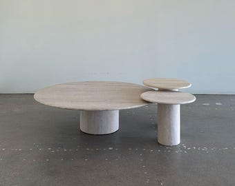 Handcrafted Travertine Coffee Table Set – Round Nesting Tables, Modern Decor