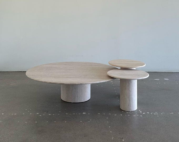 Handcrafted Travertine Coffee Table Set – Round Nesting Tables, Modern Decor