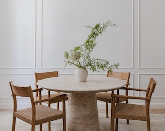 Round Travertine Coffee Table | Handmade Natural Pedestal Table | Luxury Stone Accent