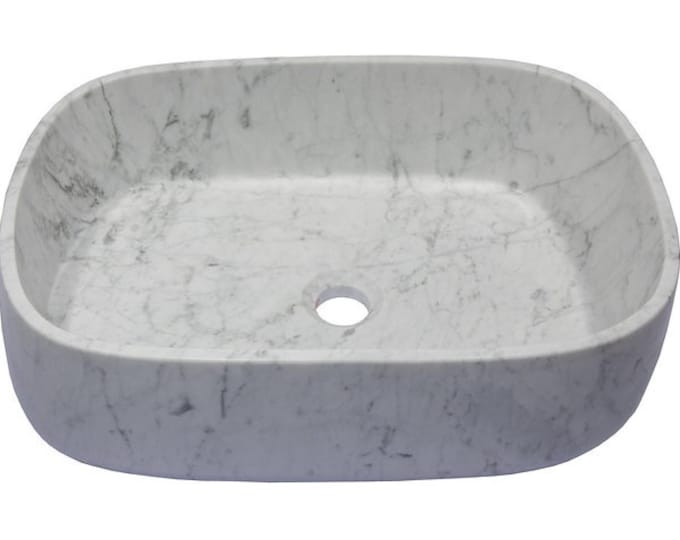 Carrara Marble Vessel Sink | Rectangular White Bathroom Sink