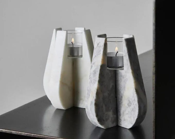 Handmade Marble Candle Holders – Modern Natural Stone Candlestick Set