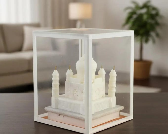 Taj Mahal Marble Miniature in Glass Case | Luxury Display Decor