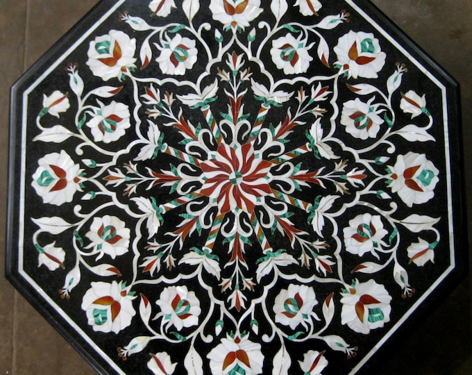 Octagon Marble Inlay Table Top | Floral Pietra Dura Art