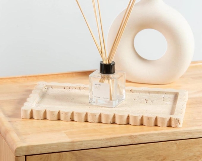 Scalloped Travertine Marble Tray | Minimalist Home Decor Accent