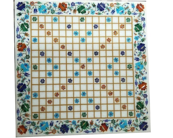 Marble Inlay Chess Table Top: Handmade Pietra Dura Art