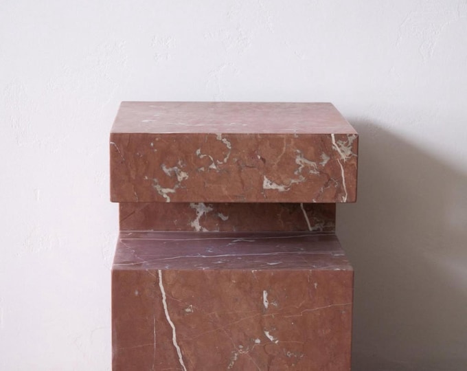 Red Marble Pedestal – Handcrafted Z-Shape Designer Table for Interiors