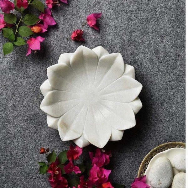 White Marble Bowl, Marble Jewellery Dish, Marble Flower Bowl, Marble Fruit Bowl, Marble Lotus Flower Bowl, Christmas Gift