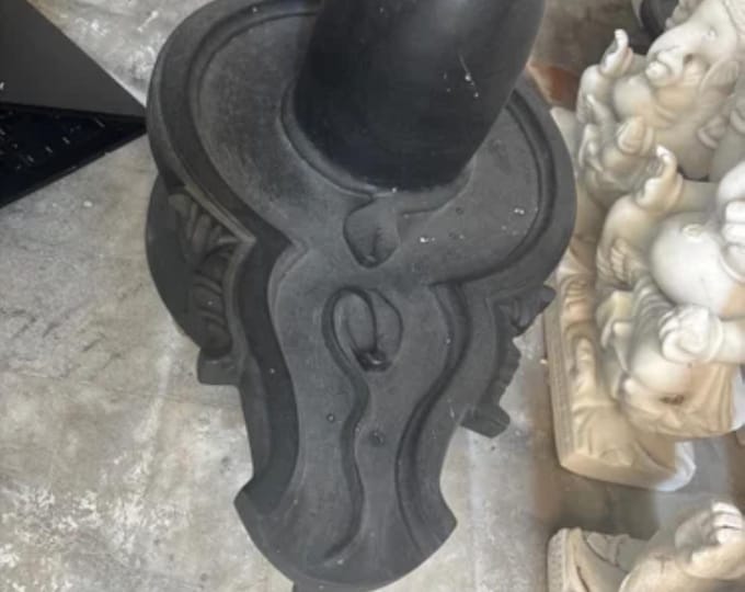 Handcrafted Black Marble Shiva Lingam: Hindu Temple Idol