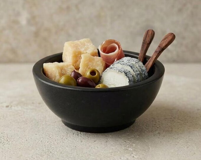 Minimalist Black Marble Bowl, Matte Polished Marble Dish