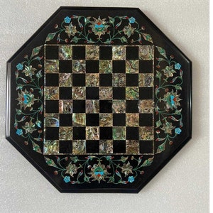 Marble Chess Table Handmade Inlay Work Multi Color Semi Precious Stones Home Collectibles