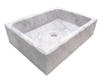 Handcrafted White Marble Vessel Sink | Natural Marble Countertop Wash Basin | Modern Bathroom Decor