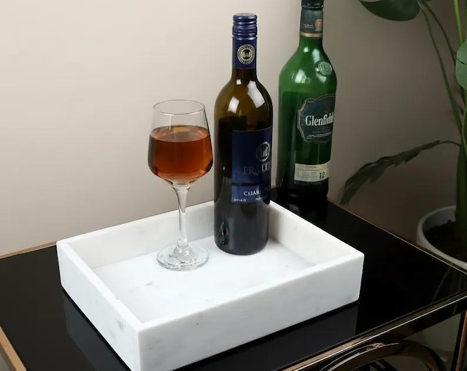 White Marble Serving Tray, Luxury Decorative Coffee Table Organizer
