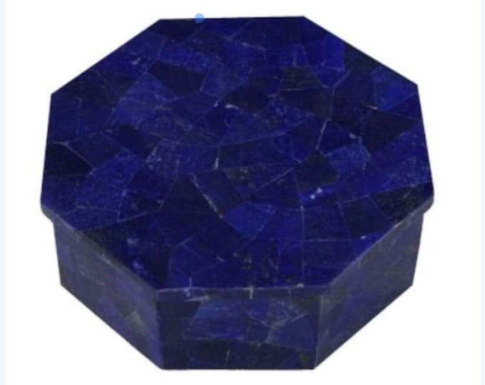 6" Marble Jewelry Box Lapis Lazuli Semi precious stones Inlay Pietra dura Handmade Home Decor
