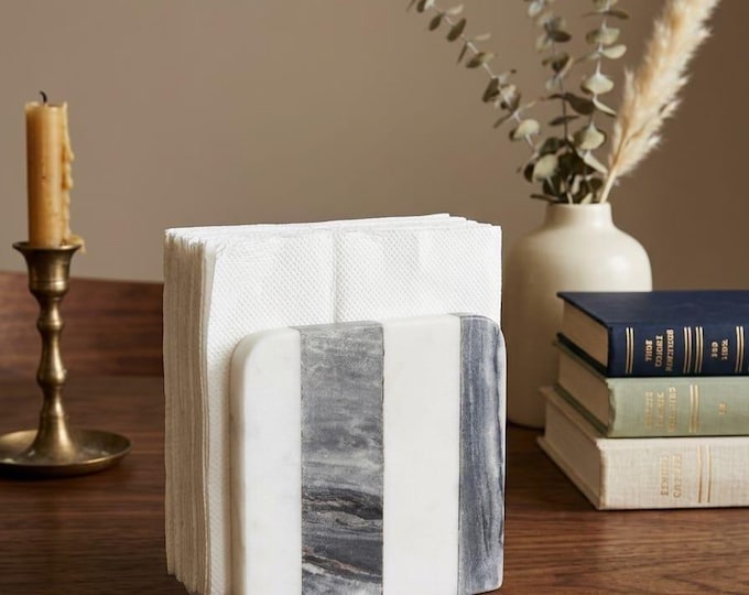 Black and White Marble Napkin Holder | Minimalist Kitchen Decor