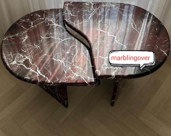 Luxury Rosso Levanto Marble Tables | Handmade Red Stone Nesting Coffee Tables