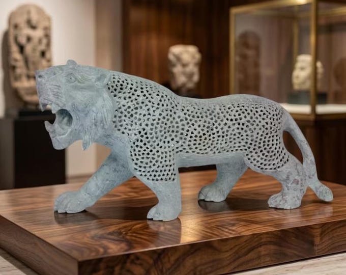 Hand Carved Soapstone Leopard Sculpture, Big Cat Figurine