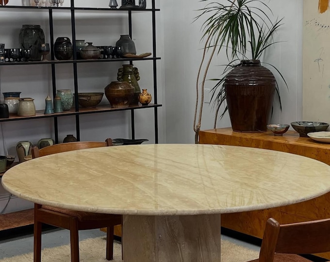 Custom Round Travertine Dining Table Top - Natural Stone Kitchen Table