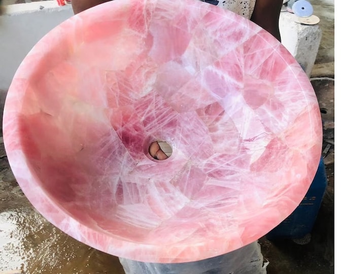 Handcrafted Rose Quartz Sink: Elegant Gemstone Bathroom Basin