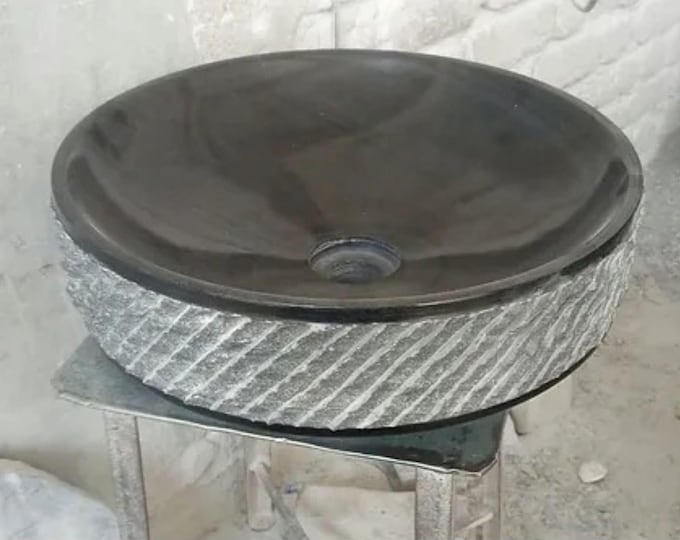 Black Marble Round Vessel Sink, Bathroom Washbasin Sink, custom order