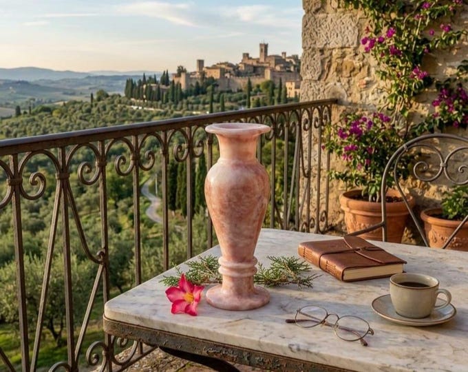 Pink onyx Decorative Vase, Handcrafted Stone Centerpiece
