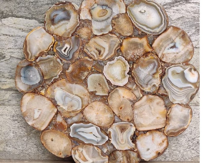 Agate Table Top Natural Semi Precious Stones Work Art Handmade Beautiful Home Decor