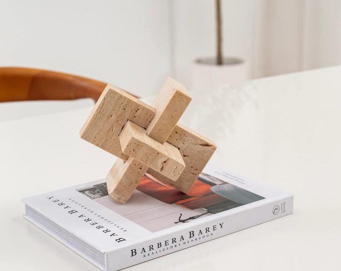 Hand Carved Travertine Knot Sculpture | Natural Stone Loop Decor