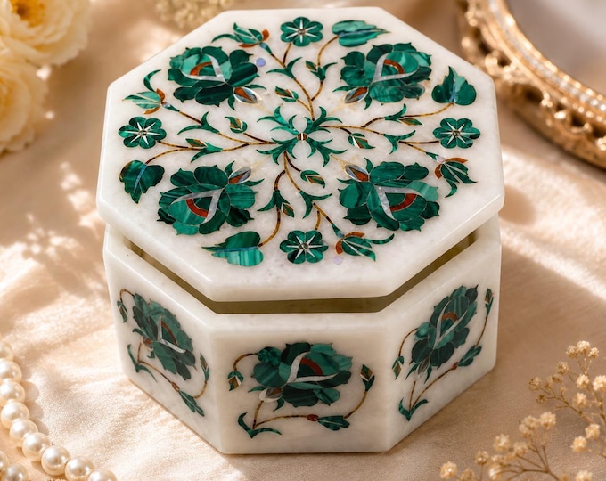 Handmade Marble Inlay Jewelry Box – Decorative Jewelry Storage Gift
