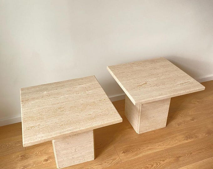 Handmade Travertine Coffee Table – Italian Natural Stone – Rectangular Modern Design with Sculptural Cylindrical Legs