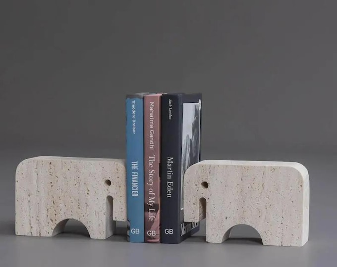 Travertine Bookends Set, Minimalist Stone Book Holder