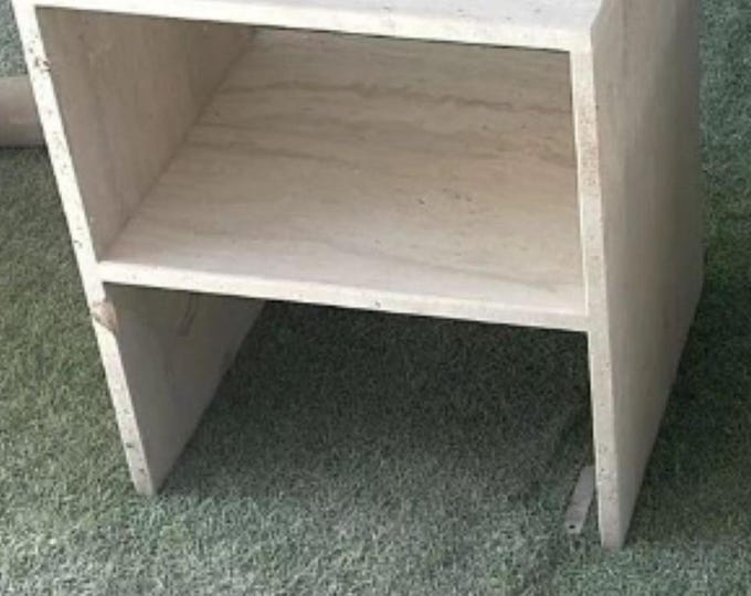 Handcrafted Travertine Marble Bedside Table – Minimalist Open Shelf Stone Nightstand