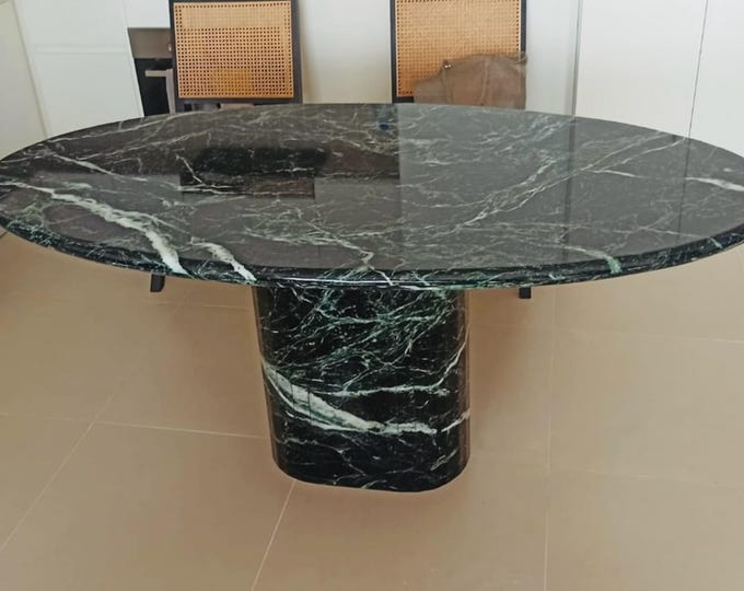 Handmade Green Marble Console Table Oval Dining Table Luxury Statement Piece