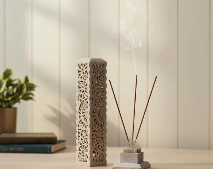 3-in-1 Soapstone Incense Holder Tower with Lid