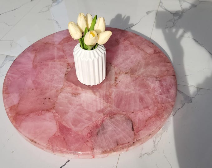 Elegant Round Rose Quartz Stone Centerpiece from Indian Cottage Art and Crafts