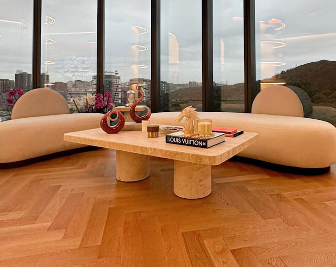 Travertine Rectangle Coffee Table: Modern Italian Stone Design