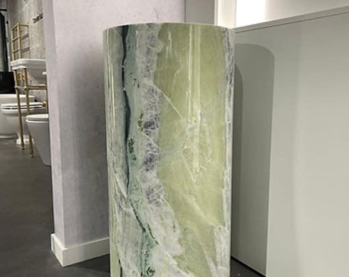 Handmade Green Onyx Marble Pedestal Sink: Freestanding Washbasin