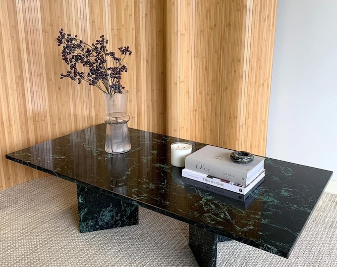 Vintage Carlo Scarpa-Inspired Green Marble Dining Table – Handmade Italian Modernist Stone Furniture
