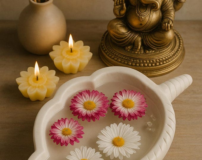 Handcrafted White Marble Conch Urli Bowl: Meditation Decor