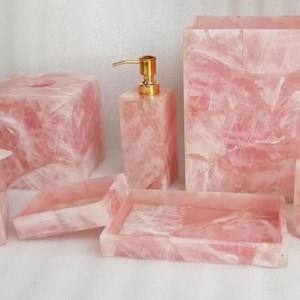 Rose Quartz 7 pcs Bathroom Vanity Set / Rose Quartz Bath Set / Bathroom Accessories Home Decor