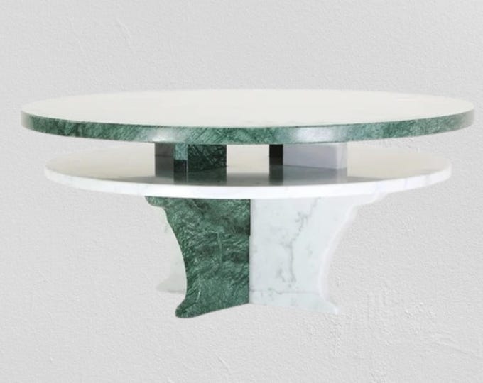 Luxury White & Green Marble Round Coffee Table – Modern Designer Centerpiece
