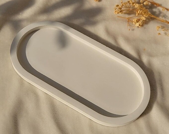 Handmade Concrete Oval Tray | Minimal Modern Home Décor | Candle & Vanity Tray